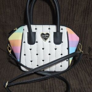 Love Moschino White and Rainbow Heart Satchel